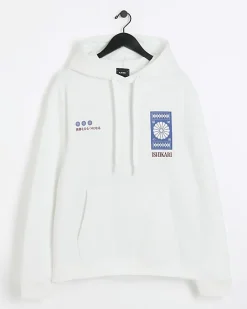 White regular fit graphic Japanese hoodie