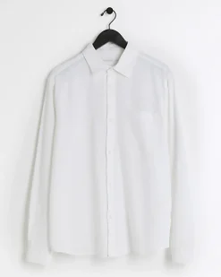 White regular fit linen blend shirt