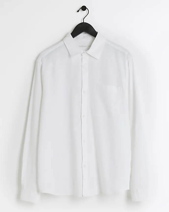 White regular fit linen blend shirt