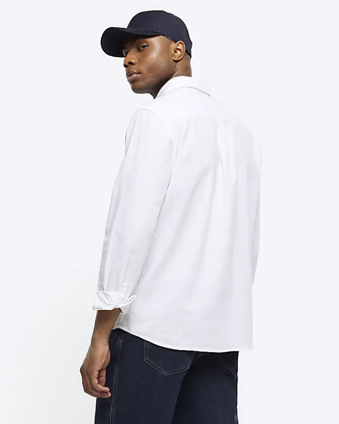 White regular fit linen blend shirt