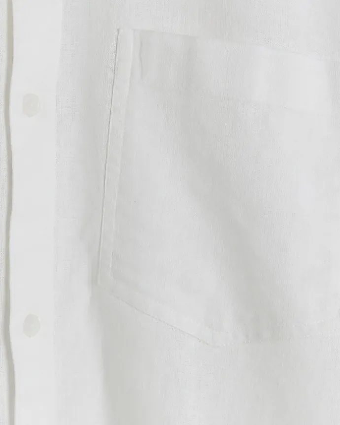White regular fit linen blend shirt