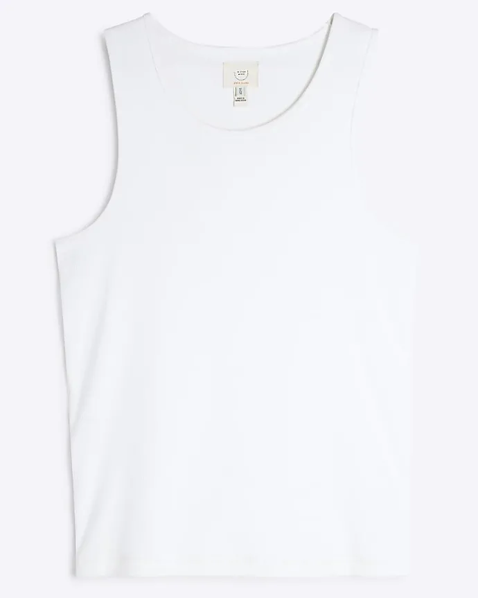 White regular fit rib vest