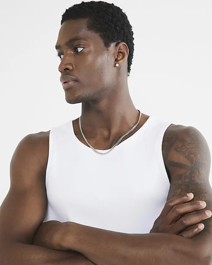White regular fit rib vest