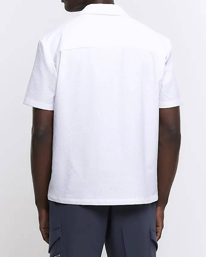 White Regular Fit Seersucker Revere Shirt