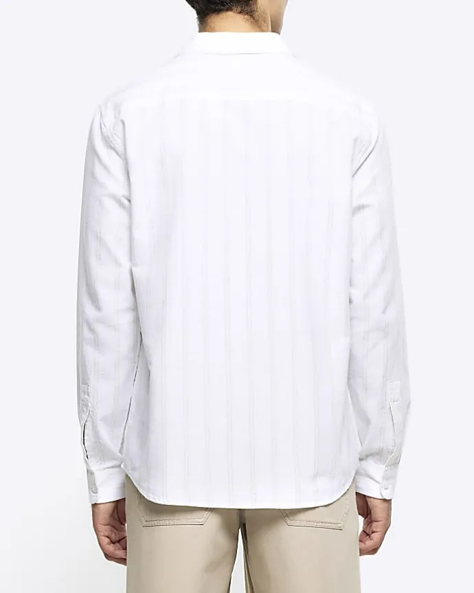 White regular fit striped linen blend shirt