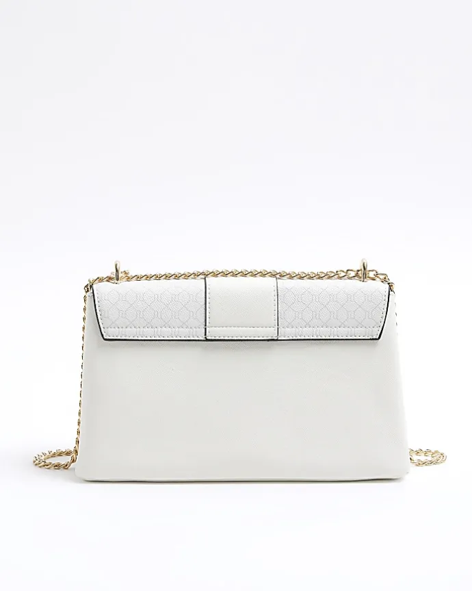 White RI monogram chain shoulder bag