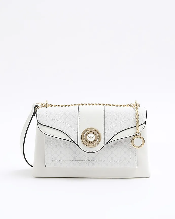 White RI monogram chain shoulder bag