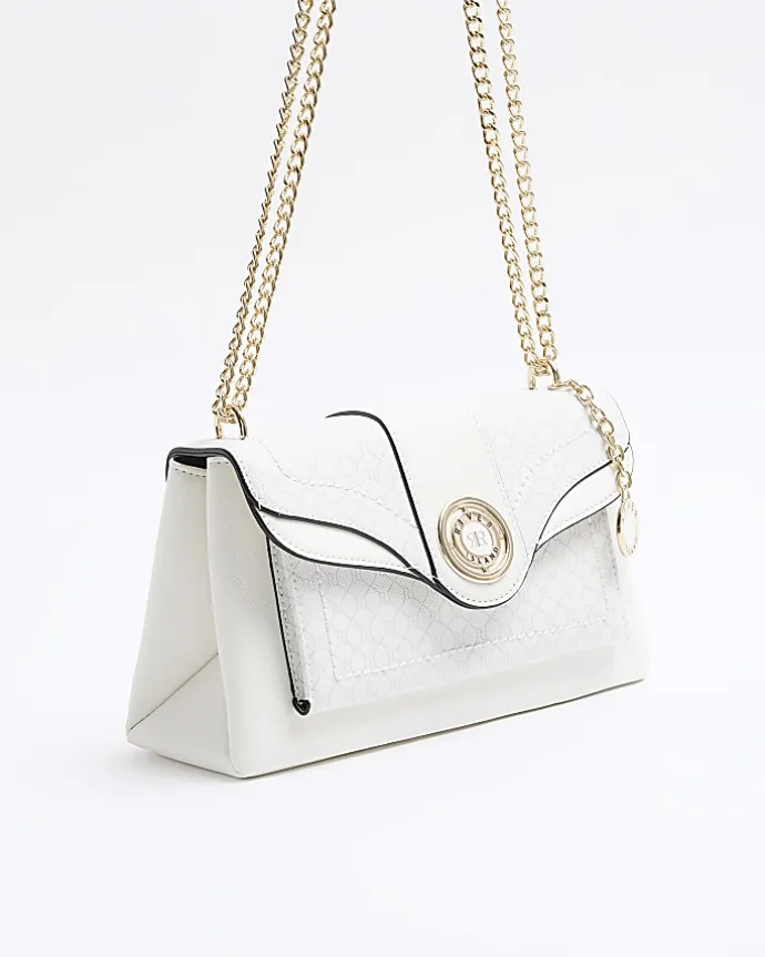 White RI monogram chain shoulder bag