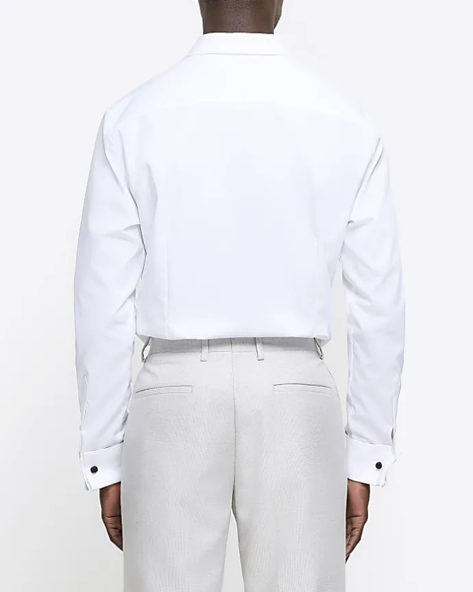 White slim fit double cuff smart shirt