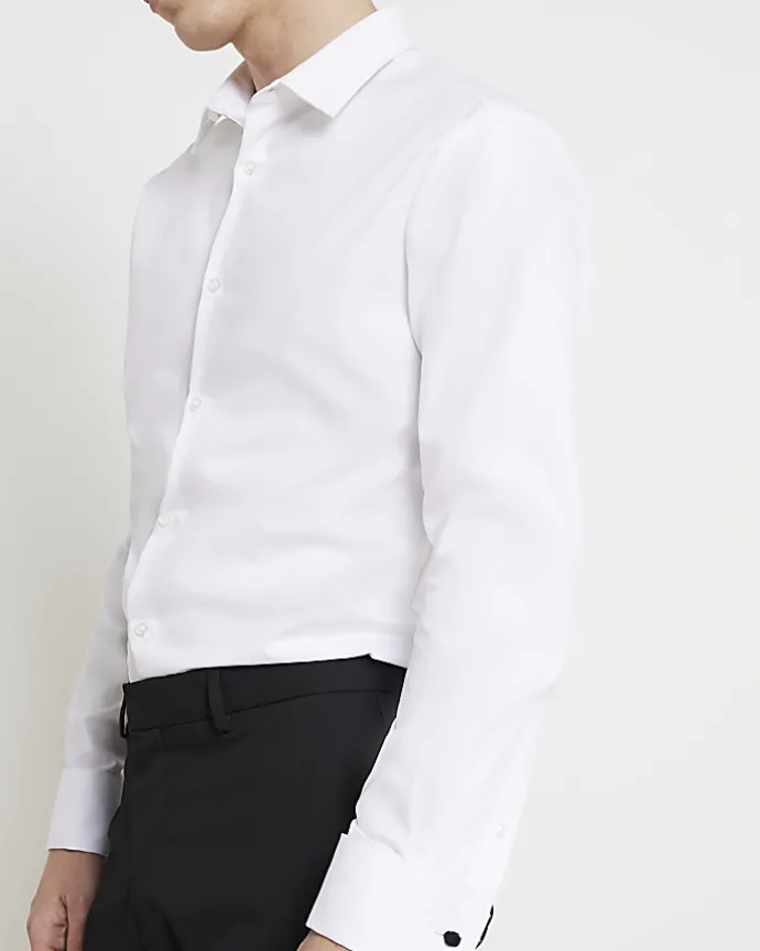 White slim fit double cuff smart shirt