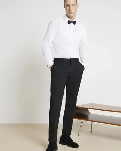 White slim fit double cuff smart shirt