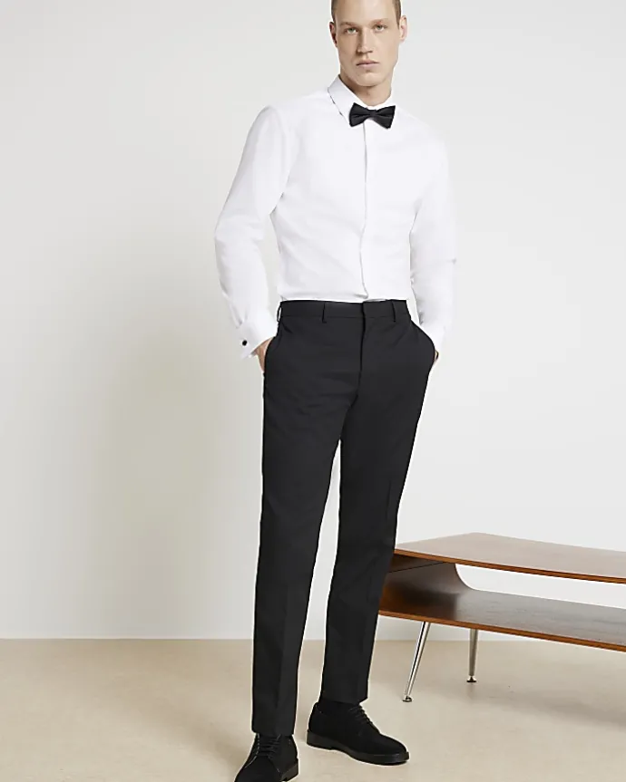 White slim fit double cuff smart shirt