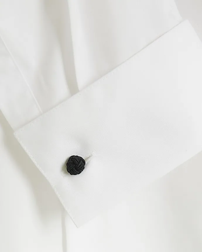 White slim fit double cuff smart shirt