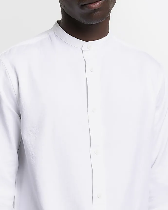 White slim fit grandad collar shirt
