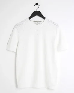 White slim fit textured knit t-shirt
