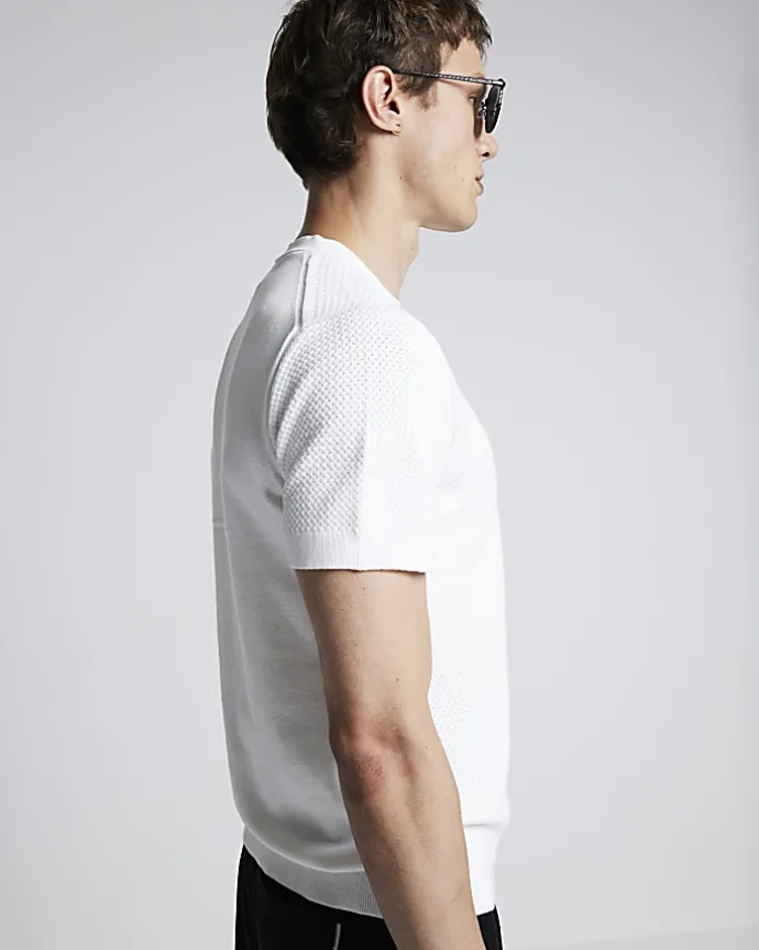 White slim fit textured knit t-shirt