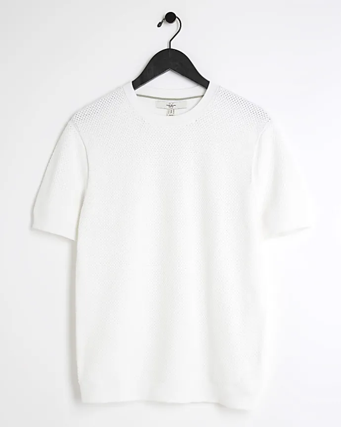 White slim fit textured knit t-shirt