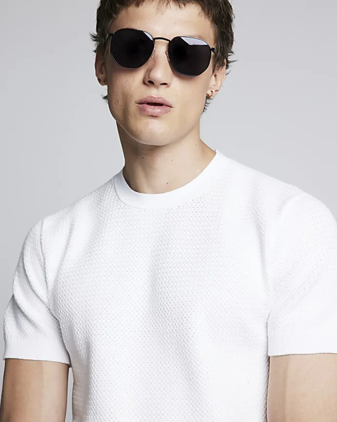 White slim fit textured knit t-shirt