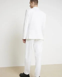 White slim fit tuxedo suit trousers