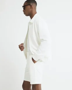 White slim fit waffle shorts