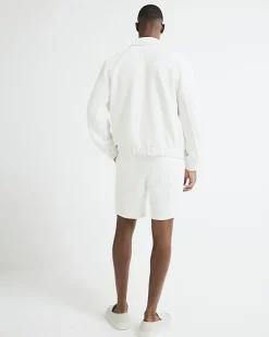 White slim fit waffle shorts
