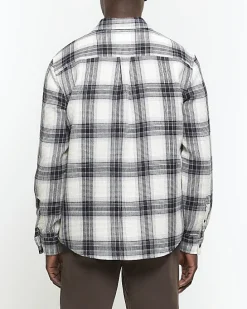 White slim fit waffle textured check shirt