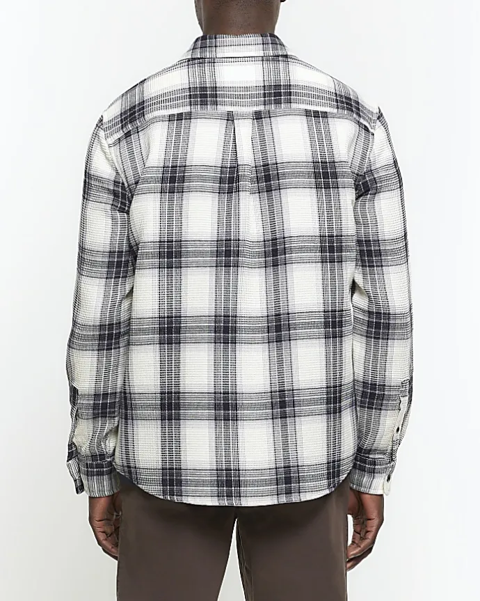 White slim fit waffle textured check shirt