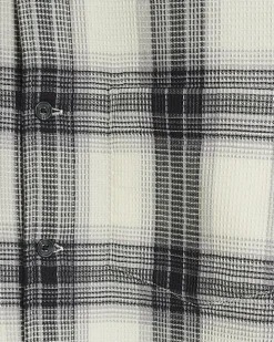 White slim fit waffle textured check shirt