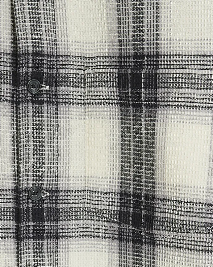 White slim fit waffle textured check shirt