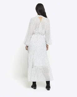 White spot bow swing midi dress