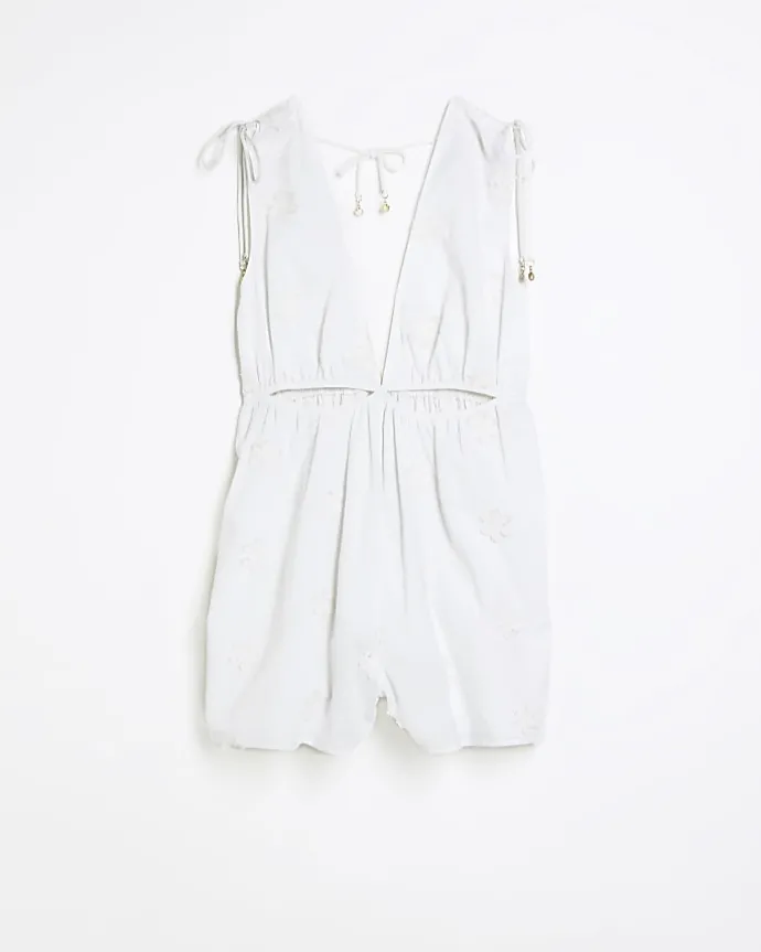White textured cut out playsuit