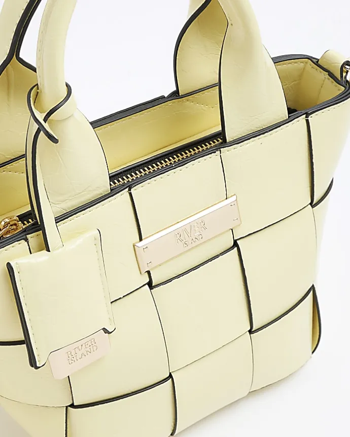Yellow chunky weave small tote bag