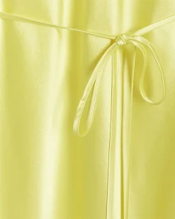 Yellow satin belted slip midi dress
