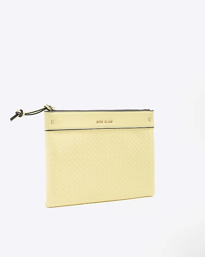 Yellow weave pouchette bag